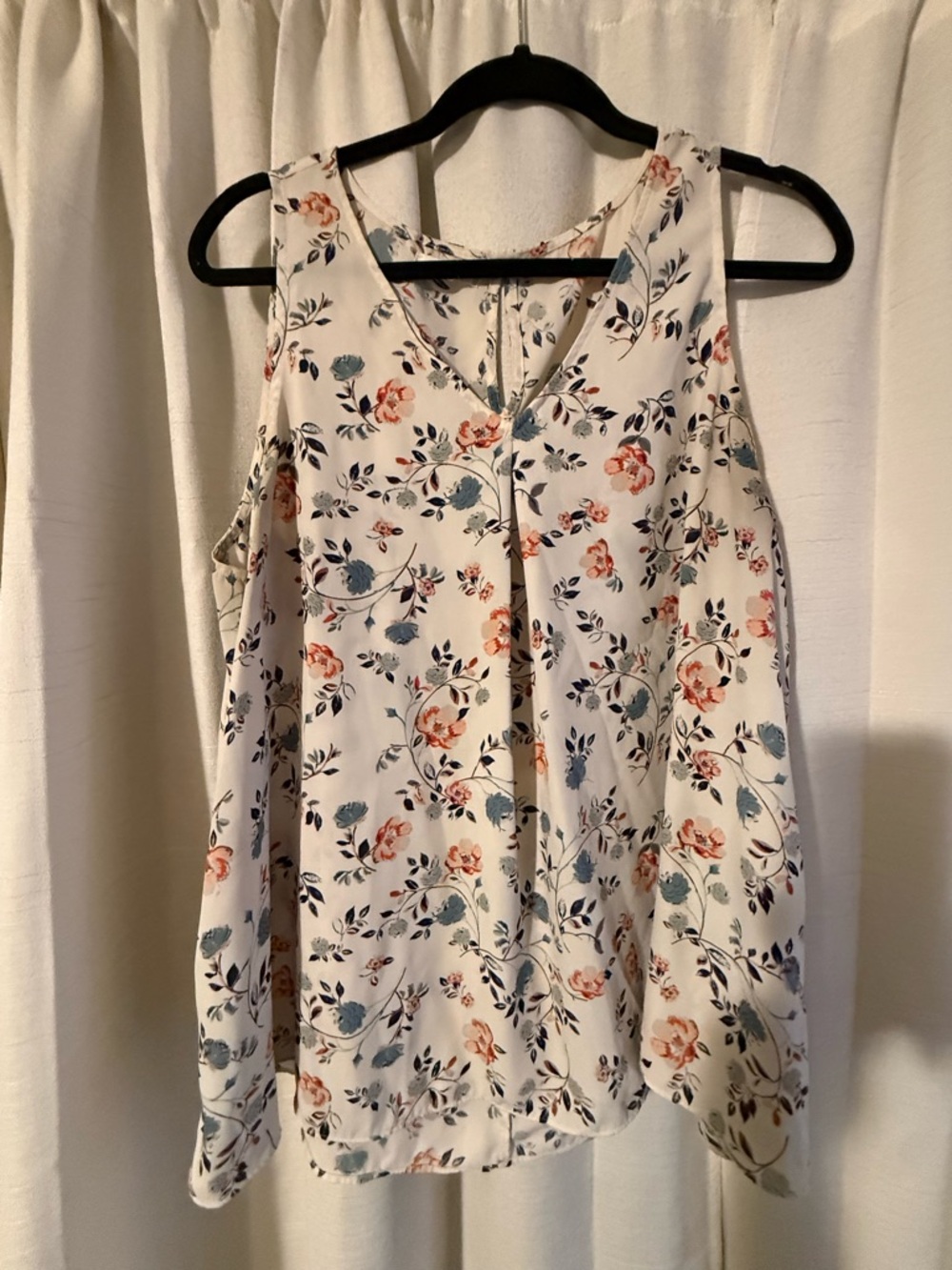 Maurices Cream Floral Top with Navy & Rust Accents